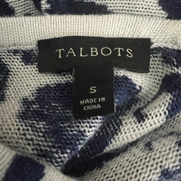 Talbots Blue Shadow Paisley Lightweight V-Back Linen Blend Short Sleeve Sweater - Picture 9 of 10